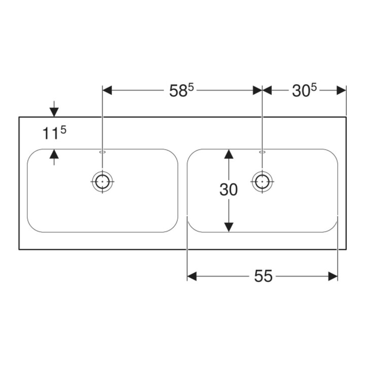 Geberit Double vasque iCon 120x48 cm, sans robinet, avec trop-plein, blanc