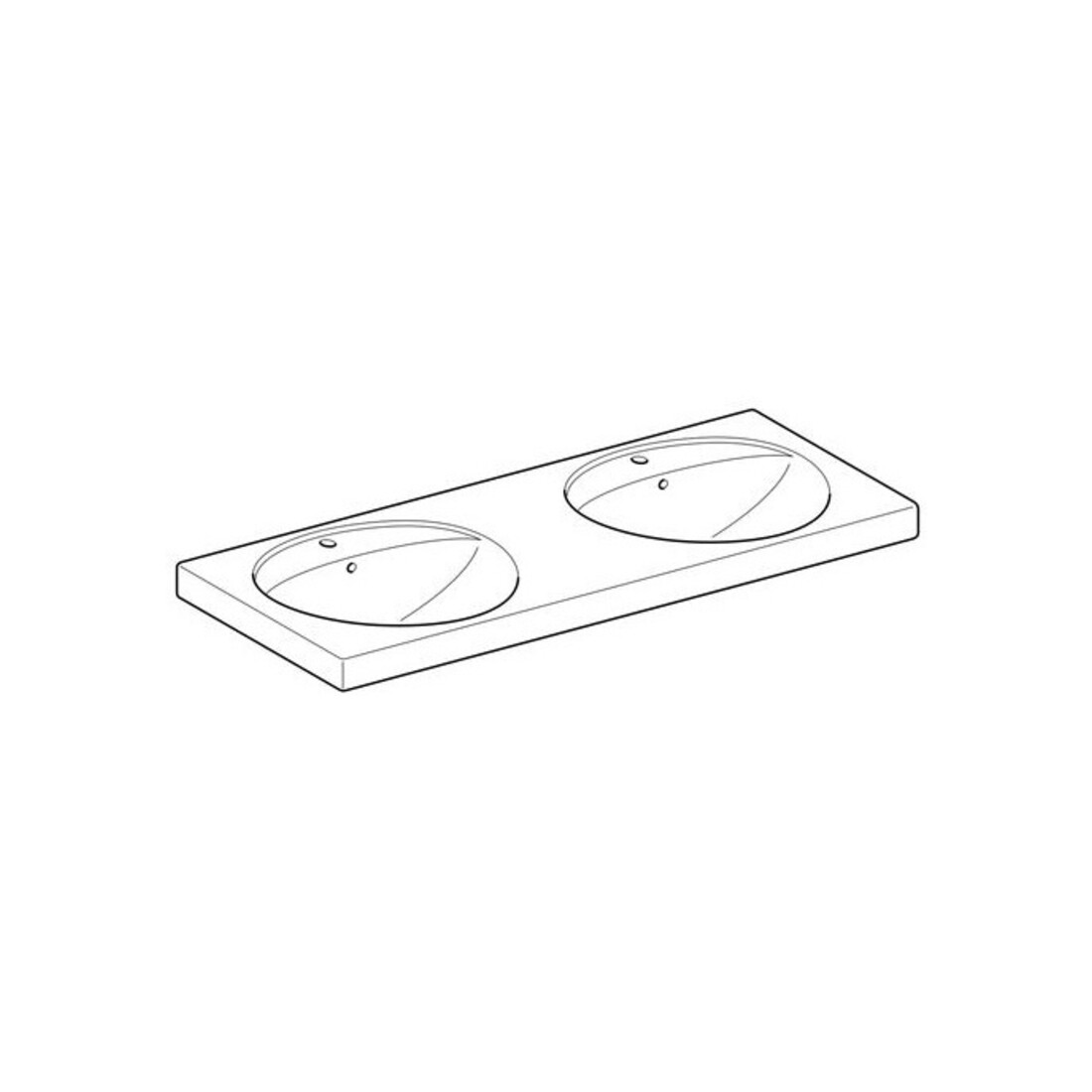 Geberit Double vasque Preciosa 130x55 cm, avec trou de robinet, trop-plein, blanc
