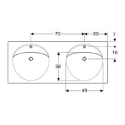 Geberit Double vasque Preciosa 130x55 cm, avec trou de robinet, trop-plein, blanc-4