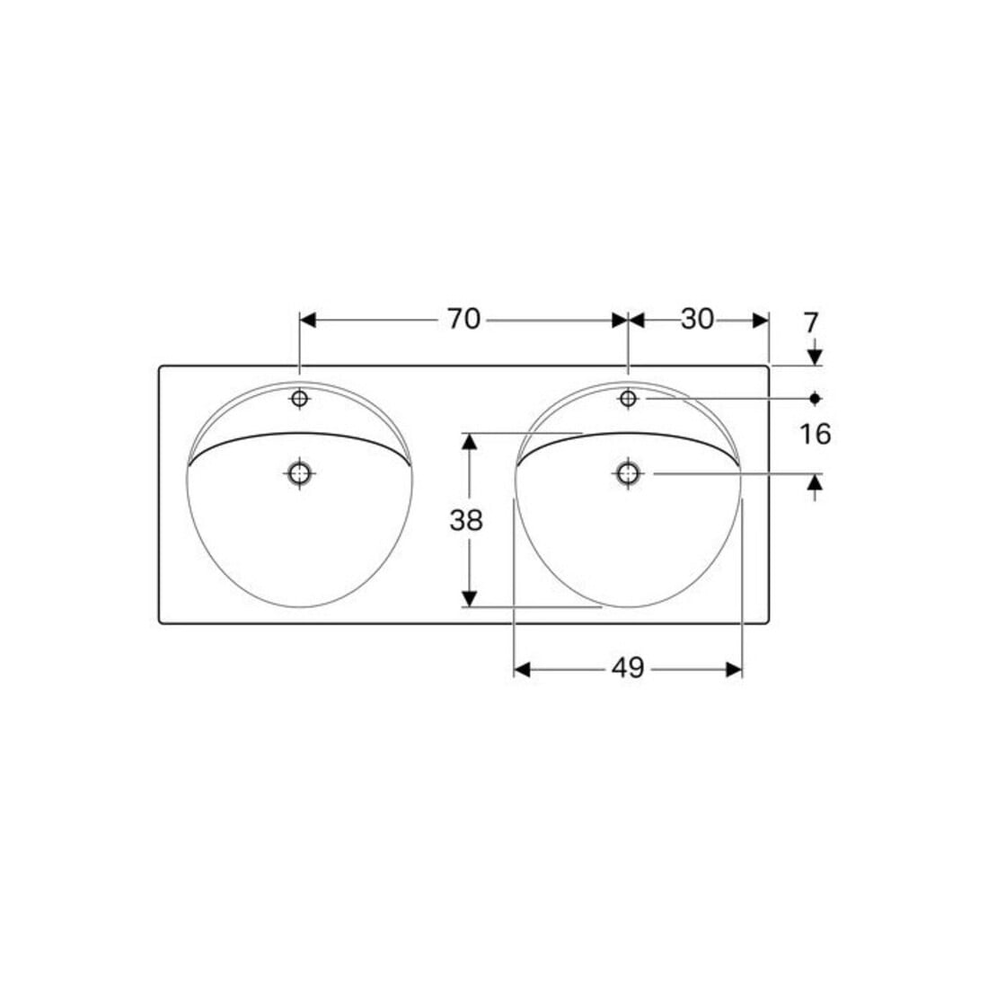 Geberit Double vasque Preciosa 130x55 cm, avec trou de robinet, trop-plein, blanc