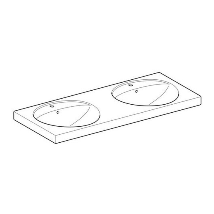 Geberit Double vasque Preciosa 130x55 cm, avec trou de robinet, trop-plein, blanc