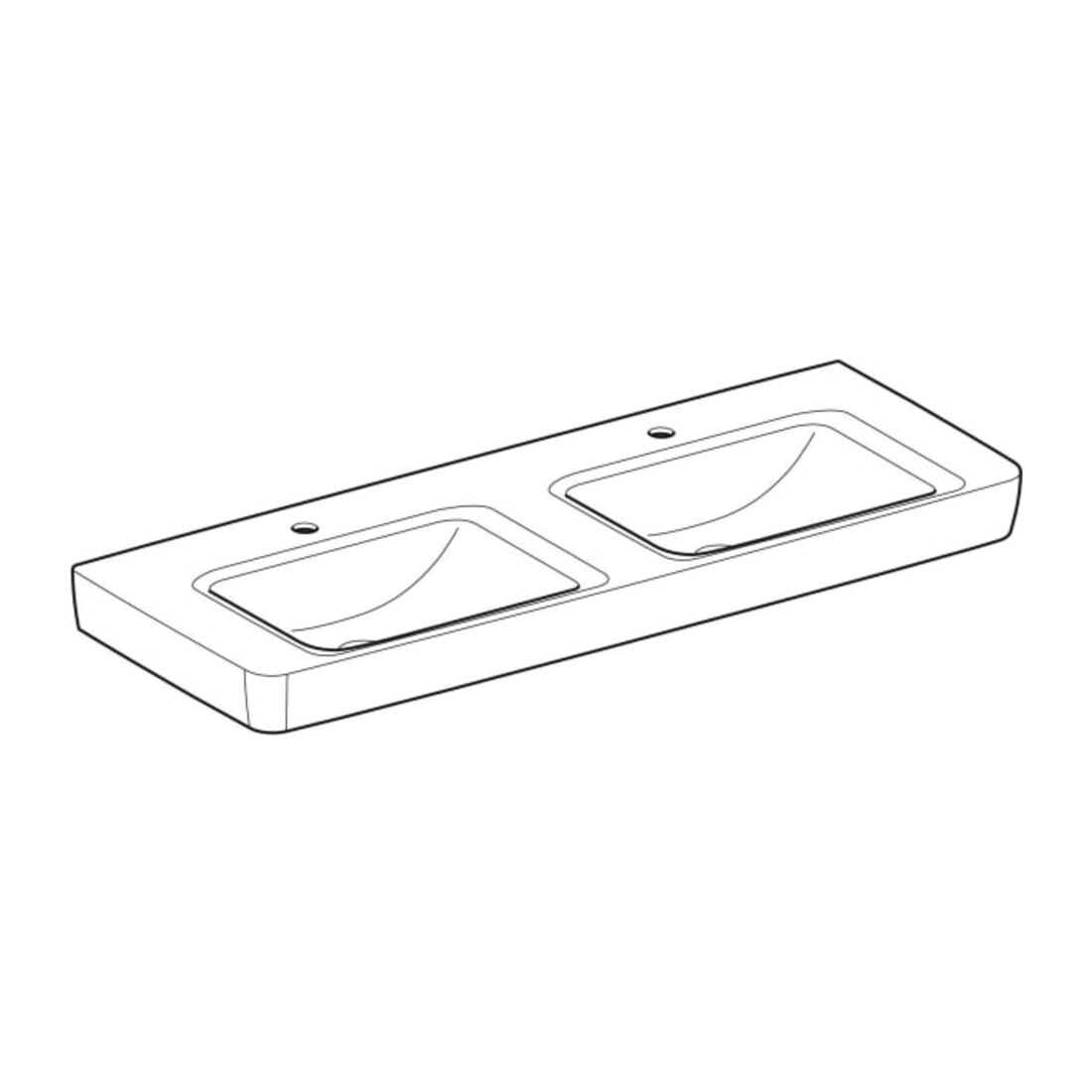 Geberit Double vasque Renova Plan 130x48 cm, mitigeur, sans trop-plein, blanc K-Tect
