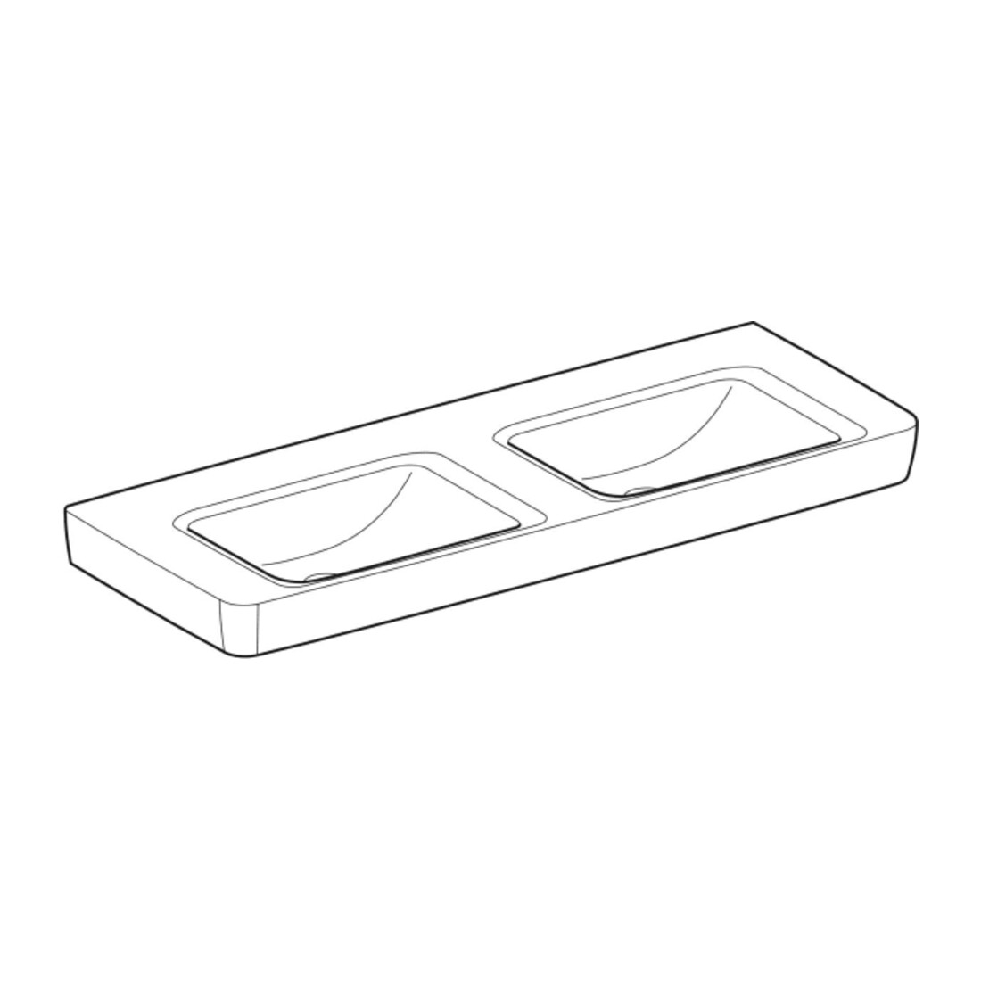 Geberit Double vasque Renova Plan 130x48cm, sans robinet, sans trop-plein, blanc