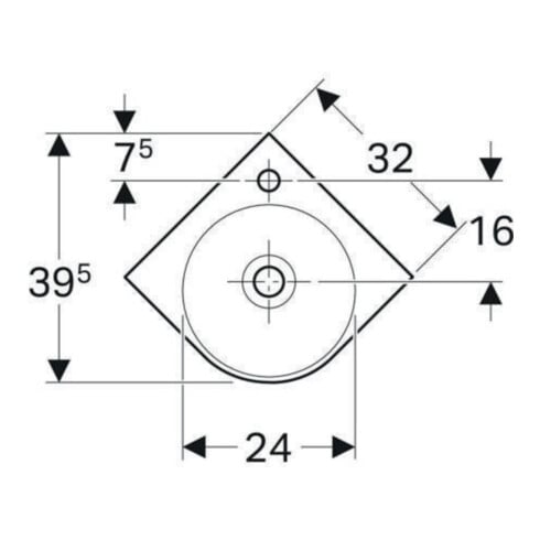 Geberit Eck-Handwaschbecken Renova Compact 45x39,5cm, m Hahnl., mit Überlauf, weiß