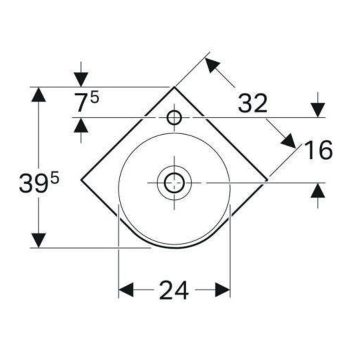 Geberit Eck-Handwaschbecken Renova Compact 45x39,5cm, m Hahnl., mit Überlauf, weiß