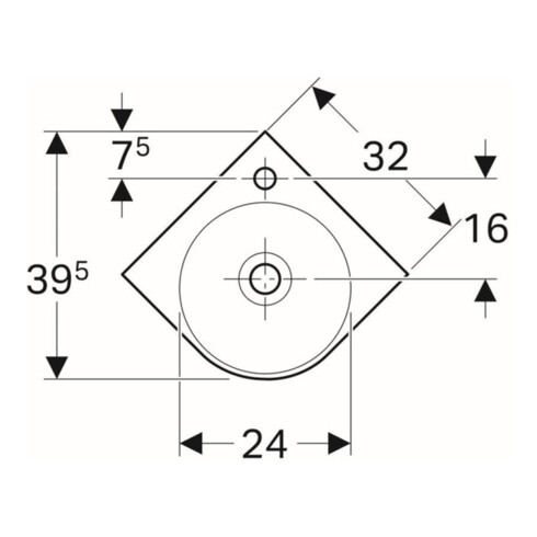 Geberit Eck-Handwaschbecken Renova Compact 45x39,5cm, m Hahnl., mit Überlauf, weiß