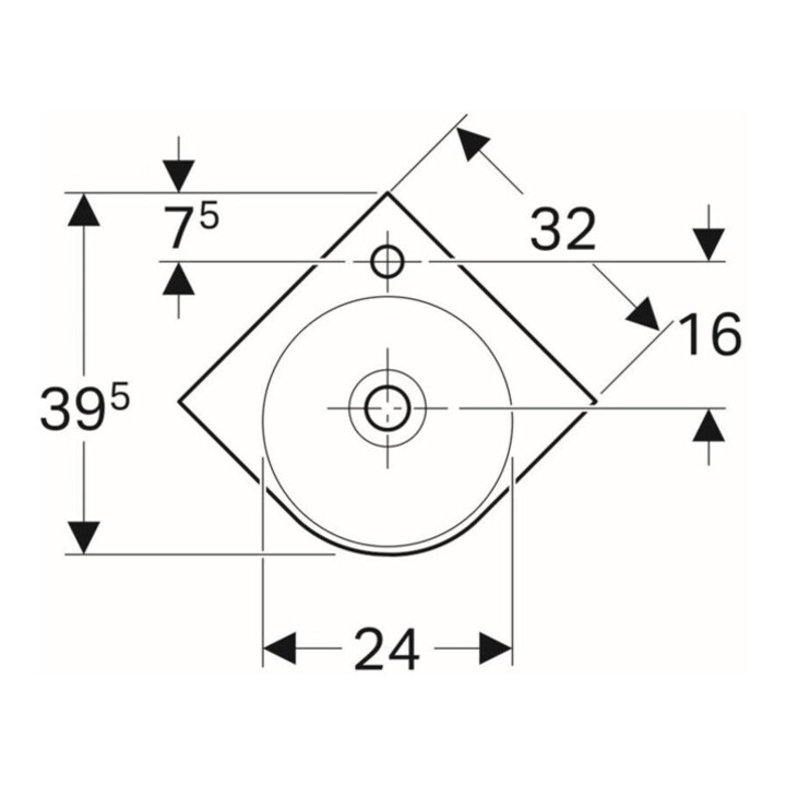 Geberit Eck-Handwaschbecken Renova Compact 45x39,5cm, m Hahnl., mit Überlauf, weiß