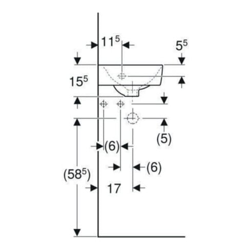 Geberit Eck-Handwaschbecken Renova Compact 45x39,5cm, m Hahnl., mit Überlauf, weiß