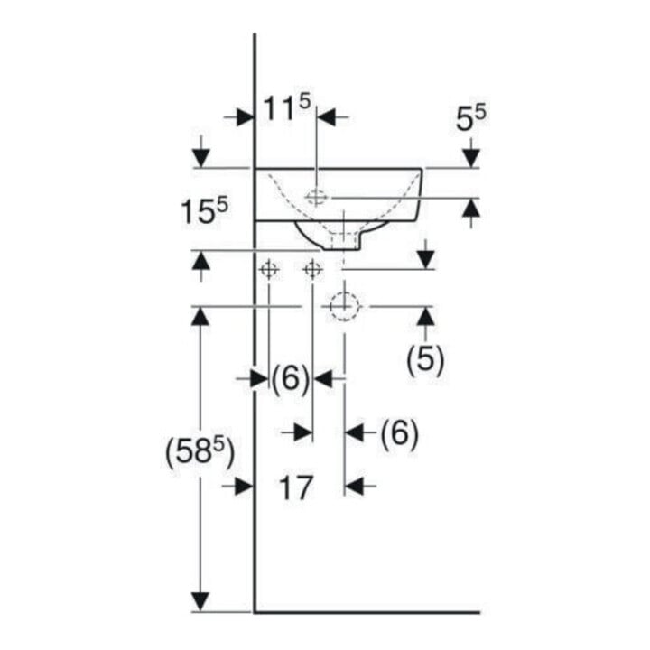 Geberit Eck-Handwaschbecken Renova Compact 45x39,5cm, m Hahnl., mit Überlauf, weiß