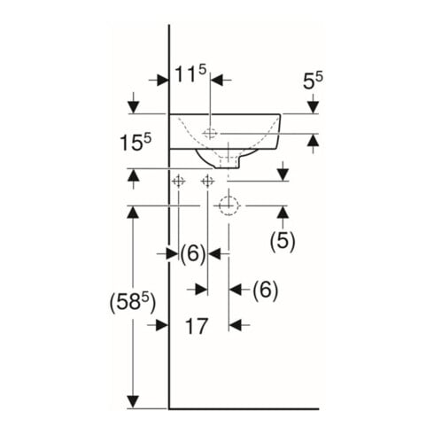 Geberit Eck-Handwaschbecken Renova Compact 45x39,5cm, m Hahnl., mit Überlauf, weiß