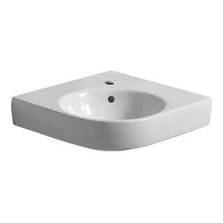 Geberit Eck-Waschtisch Renova Compact 69,5x61,5cm, m Hahnl., m Überlauf, weiß
