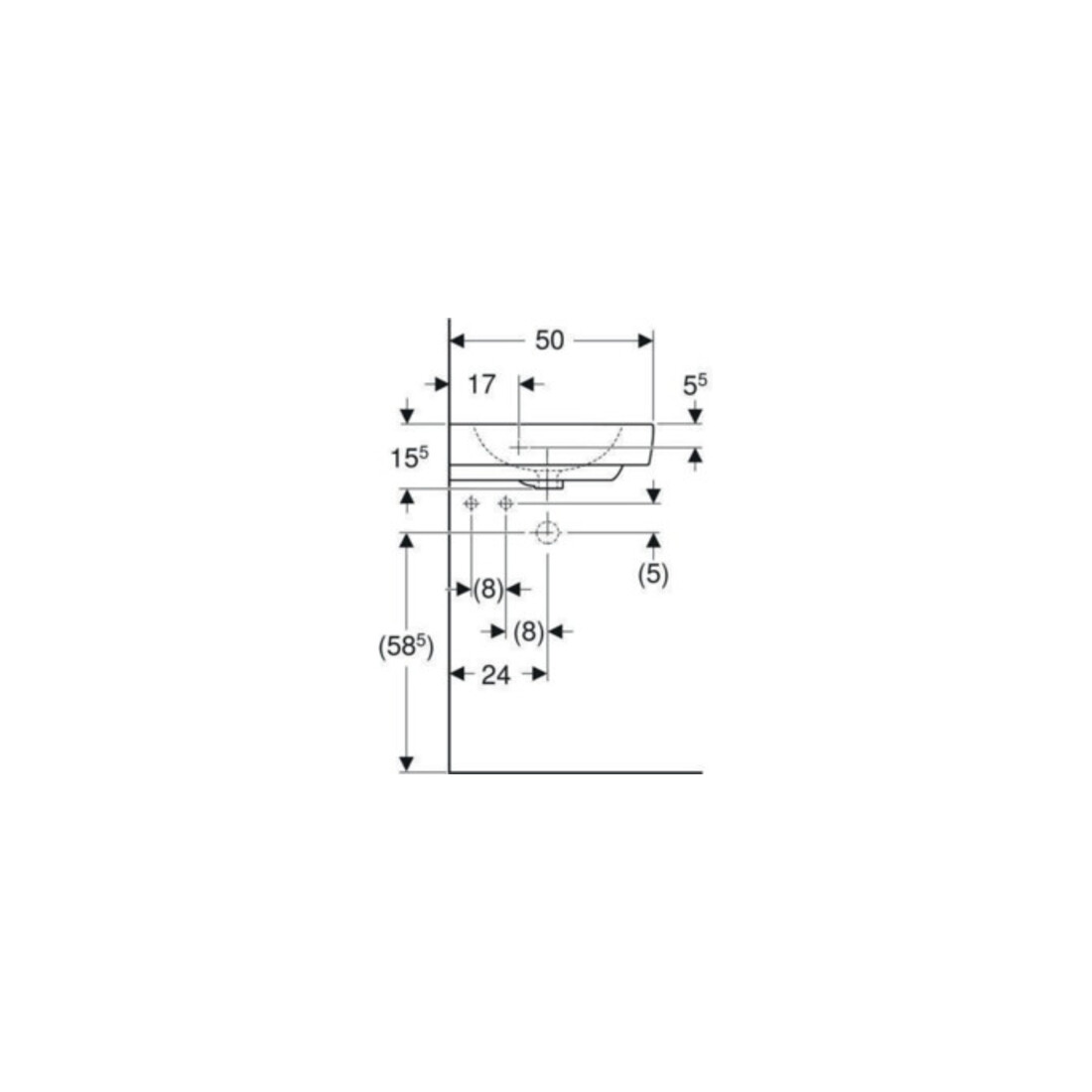 Geberit Eck-Waschtisch Renova Compact 69,5x61,5cm, m Hahnl., m Überlauf, weiß