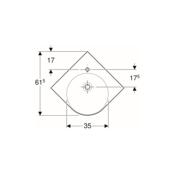 Geberit Eck-Waschtisch Renova Compact 69,5x61,5cm, m Hahnl., m Überlauf, weiß
