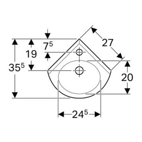 Geberit Eckhandwaschbecken FIDELIO Schenkellänge 270 mm, mit Überlauf, mit Hahnloch weiß