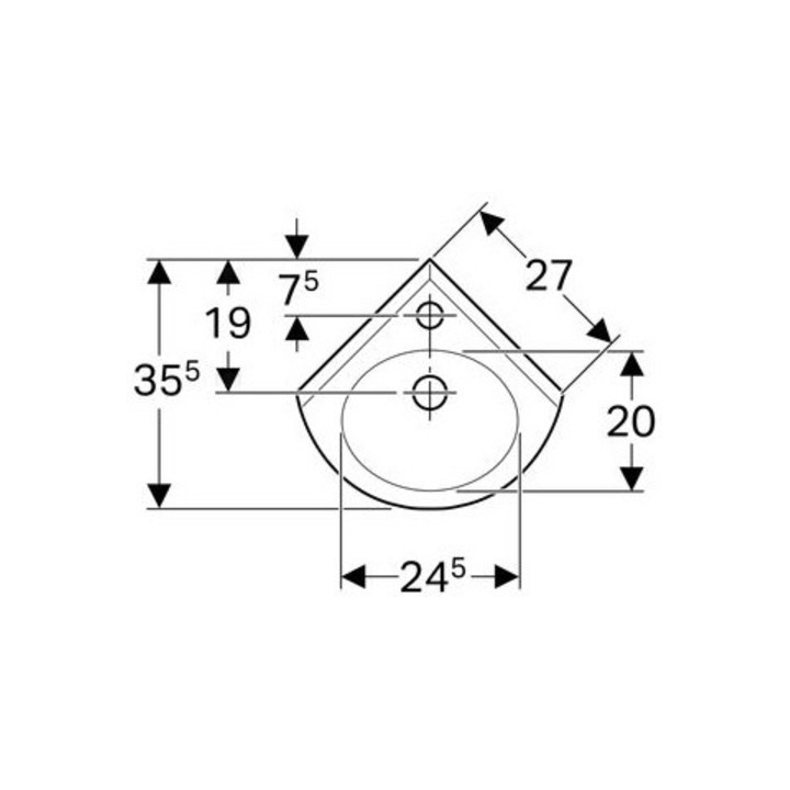 Geberit Eckhandwaschbecken FIDELIO Schenkellänge 270 mm, mit Überlauf, mit Hahnloch weiß