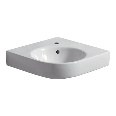 Geberit Eck-Waschtisch Renova Compact 69,5x61,5cm, m Hahnl., m Überlauf, weiß