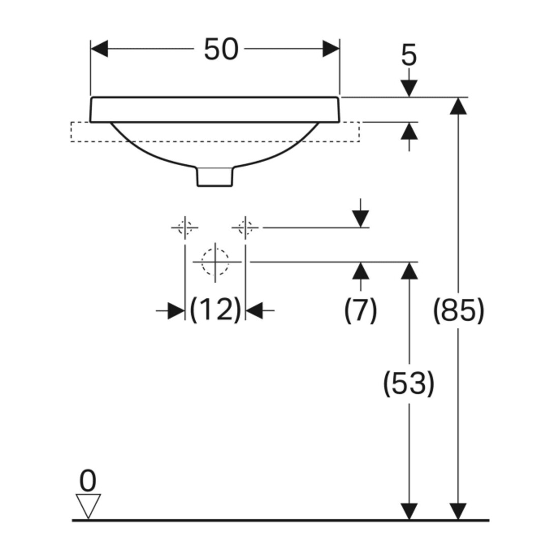 Geberit Einbauwaschtisch VariForm 50x45cm, m HLB, o. ÜL, ov., we. K-Tect