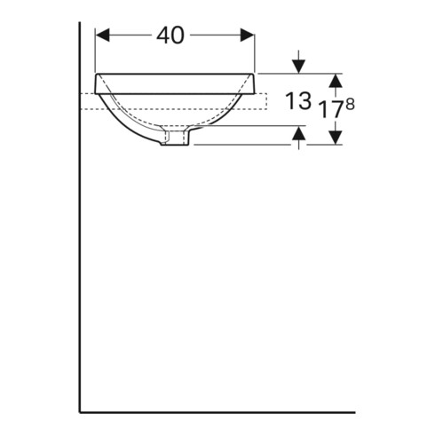 Geberit Einbauwaschtisch VariForm 55x40cm, o HL, m Ü, ov., US glas. / we.