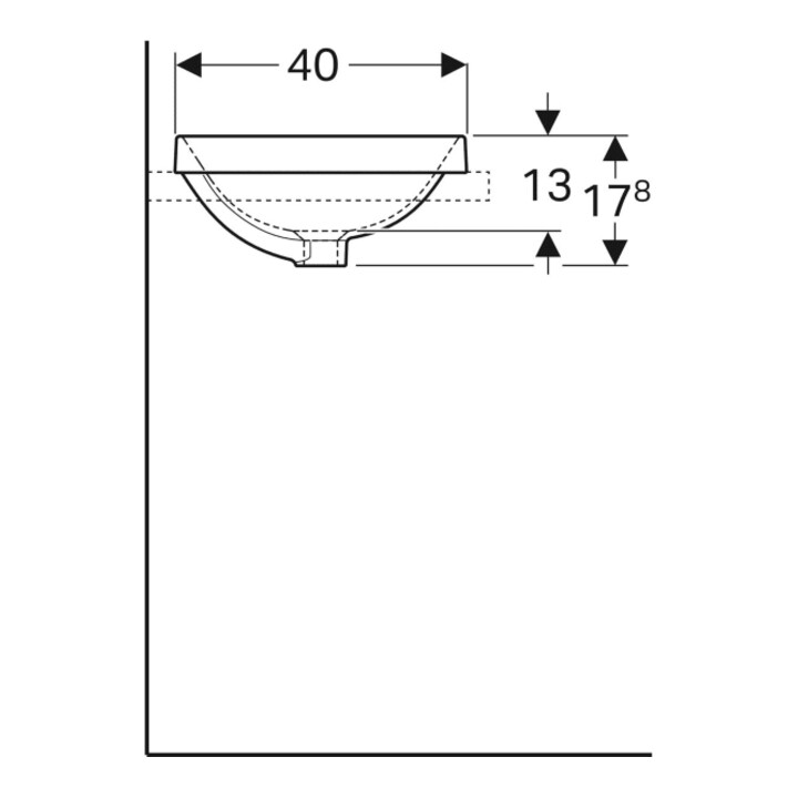 Geberit Einbauwaschtisch VariForm 55x40cm, o HL, m Ü, ov., US glas. / we.