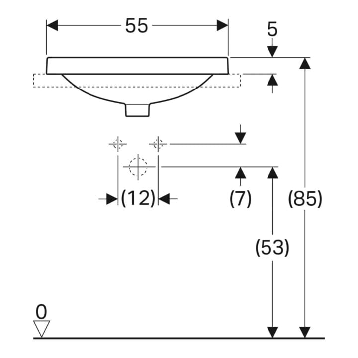 Geberit Einbauwaschtisch VariForm 55x40cm, o HL, o. ÜL, recht., we. K-Tect