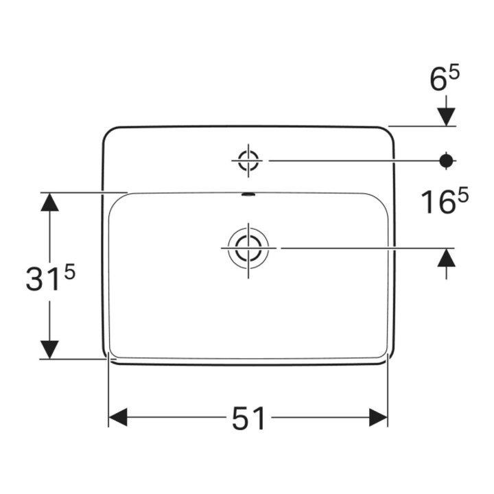 Geberit Einbauwaschtisch VariForm 55x45cm, m HL, m ÜL, recht., we. K-Tect