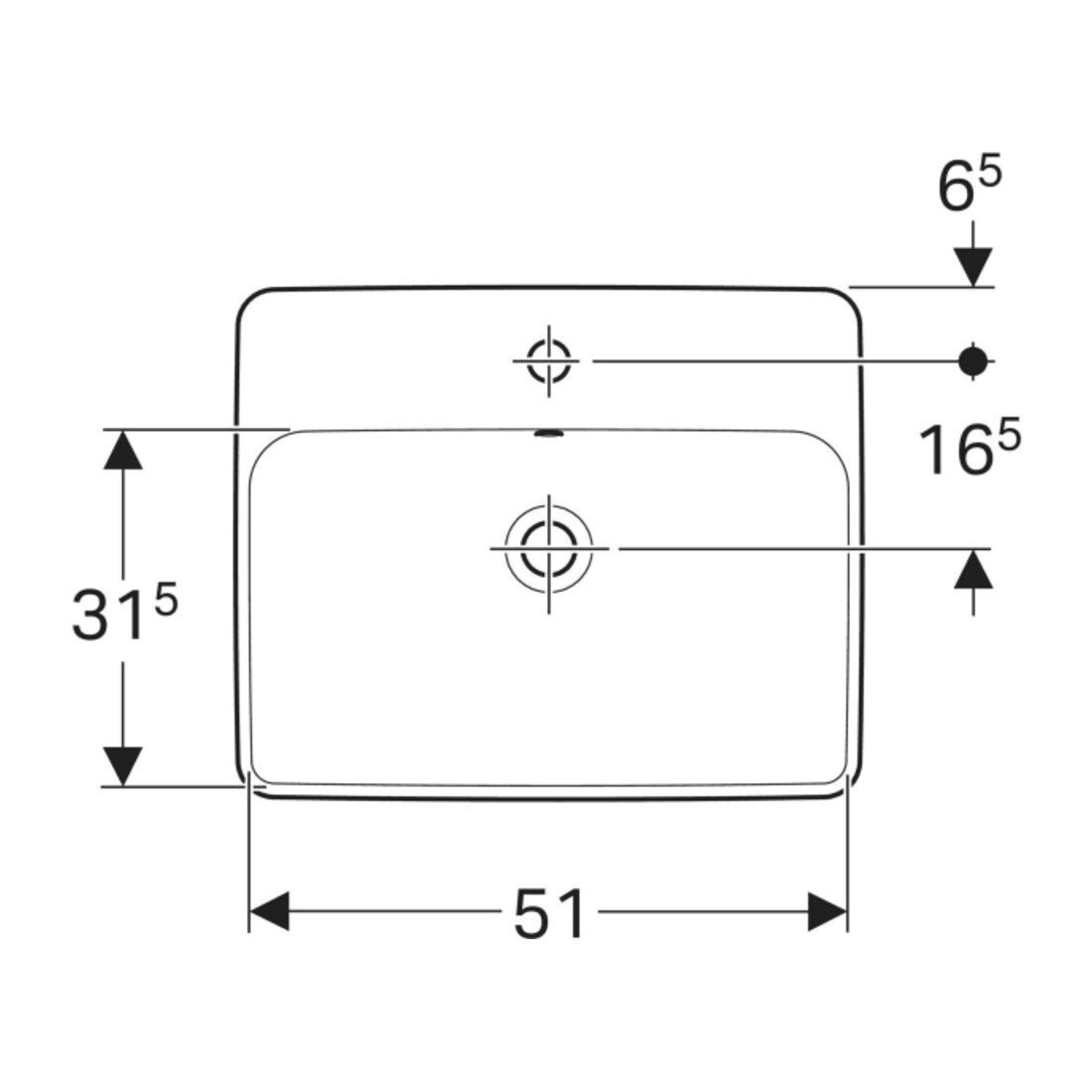 Geberit Einbauwaschtisch VariForm 55x45cm, m HL, m ÜL, recht., we. K-Tect