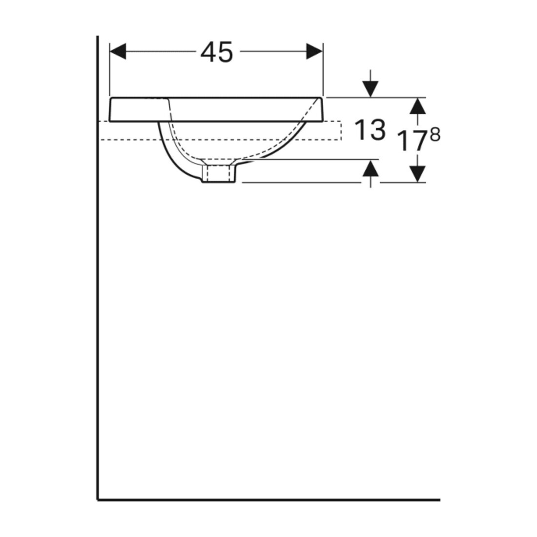 Geberit Einbauwaschtisch VariForm 55x45cm, m HL, m ÜL, recht., we. K-Tect