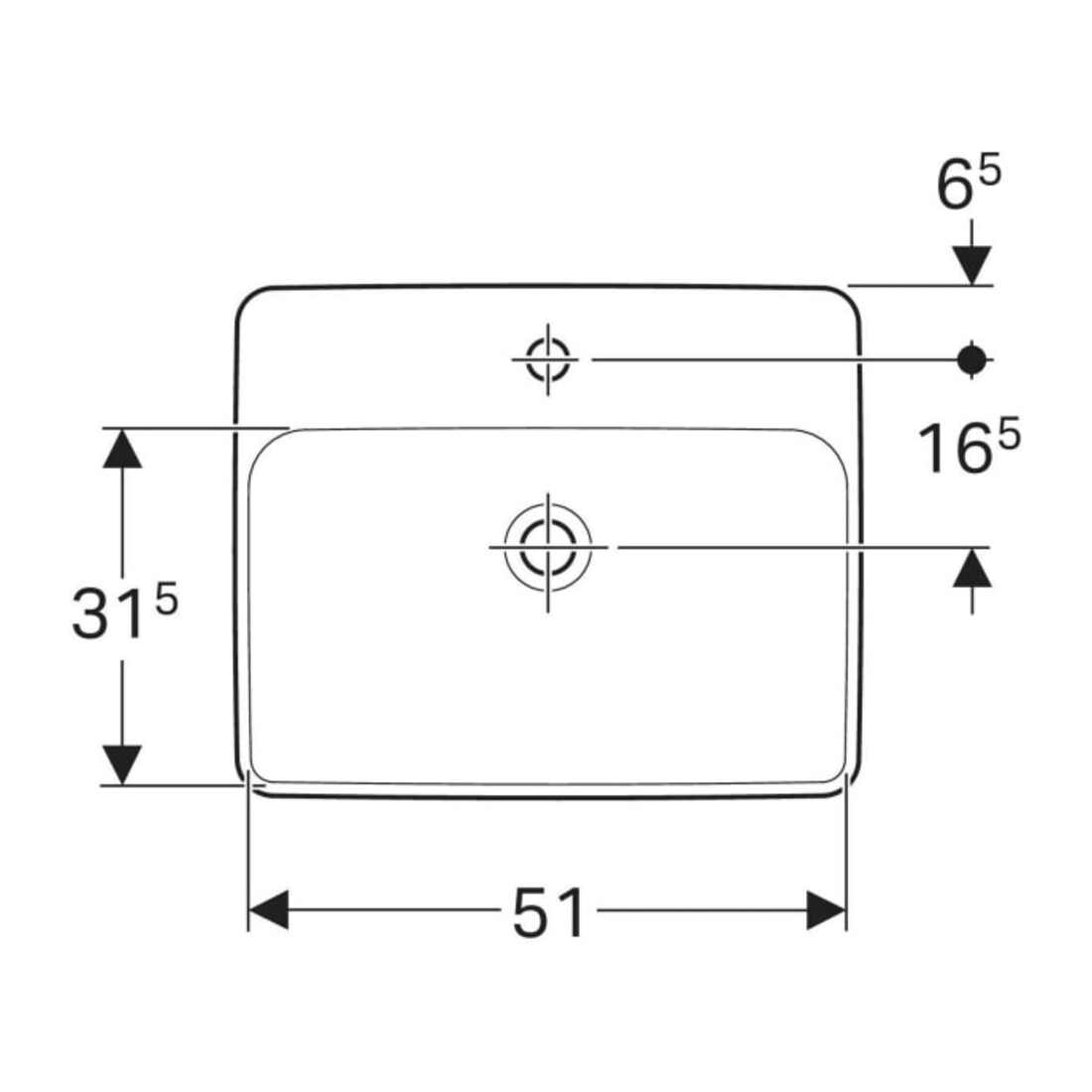 Geberit Einbauwaschtisch VariForm 55x45cm, m HL, o. ÜL, recht., we. K-Tect