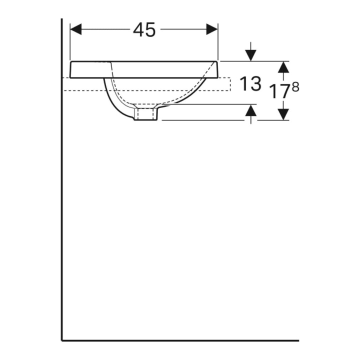 Geberit Einbauwaschtisch VariForm 55x45cm, m HL, o. ÜL, recht., we. K-Tect