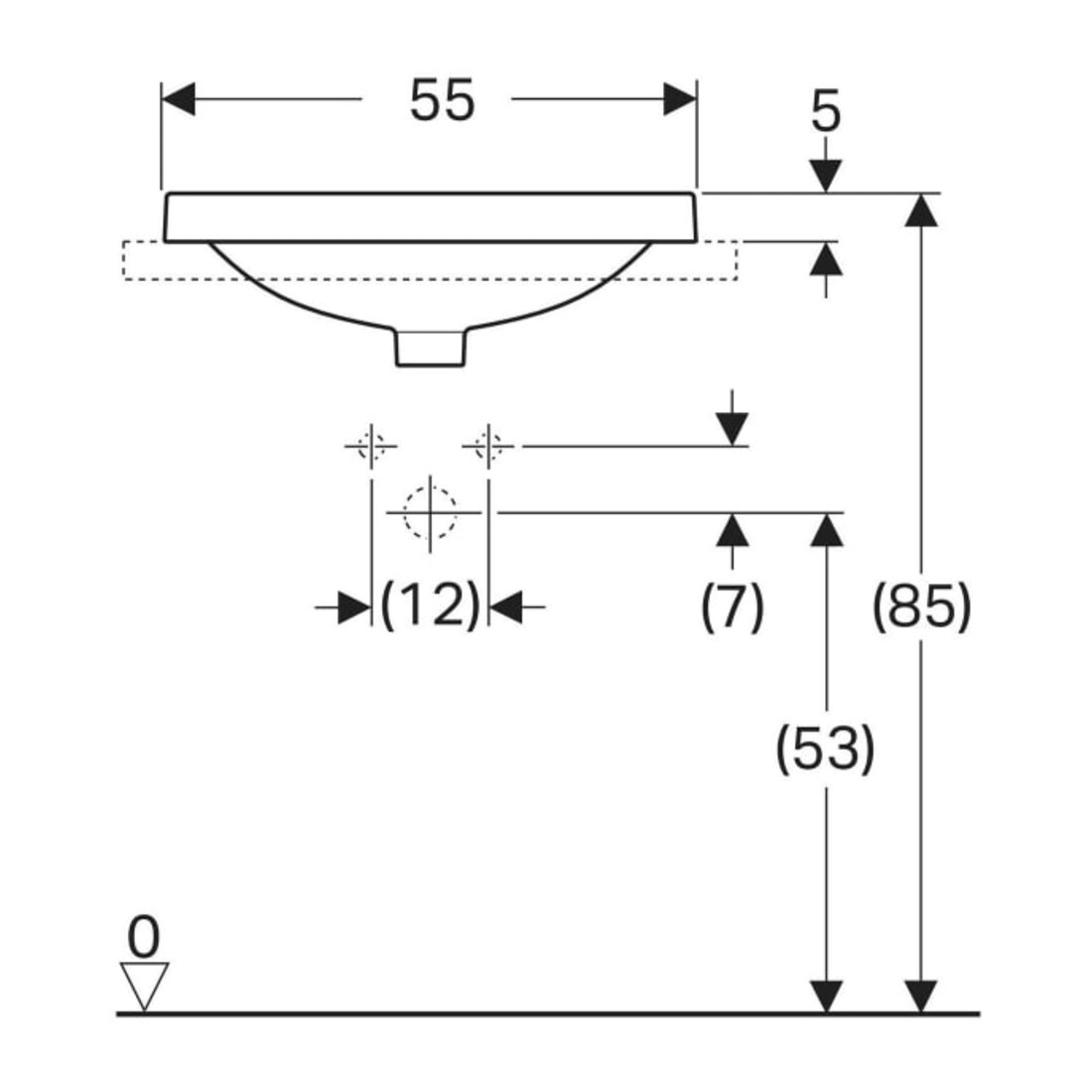 Geberit Einbauwaschtisch VariForm 55x45cm, m HLB, m Ü, ov., US glas. / we.