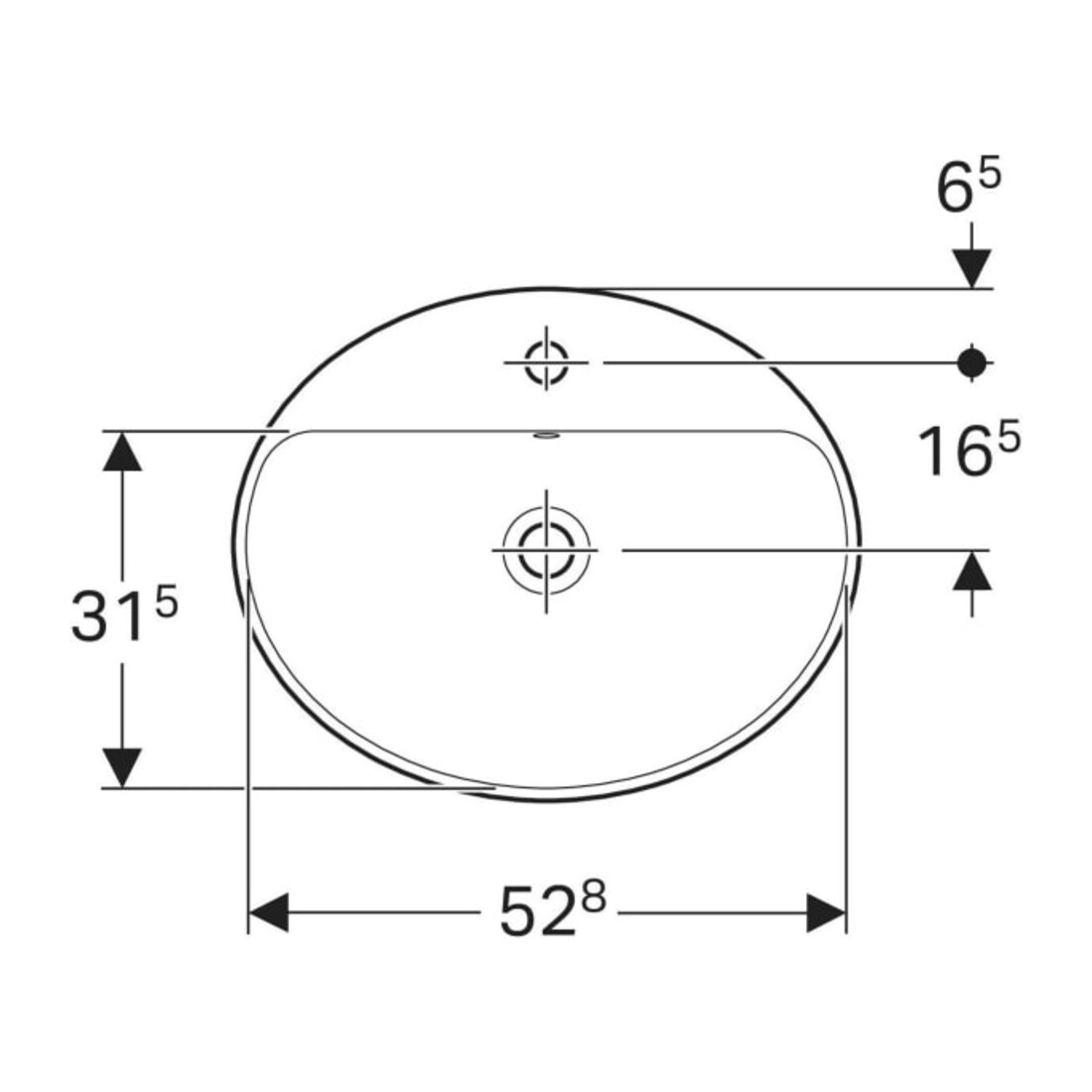 Geberit Einbauwaschtisch VariForm 55x45cm, m HLB, m ÜL, ov., we. K-Tect