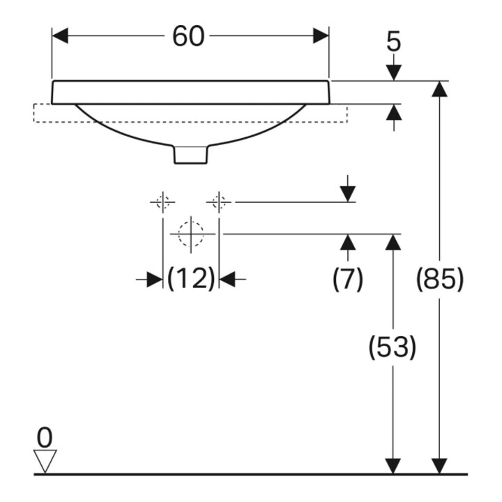 Geberit Einbauwaschtisch VariForm 60x40cm, o HL, m Ü, ellip., US gl / we.