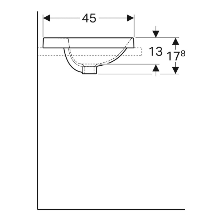 Geberit Einbauwaschtisch VariForm 60x45cm, m HLB, m Ü, ellip., US glas./we