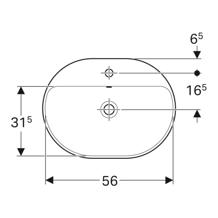 Geberit Einbauwaschtisch VariForm 60x45cm, m HLB, m Ü, ellipt., we. K-Tect
