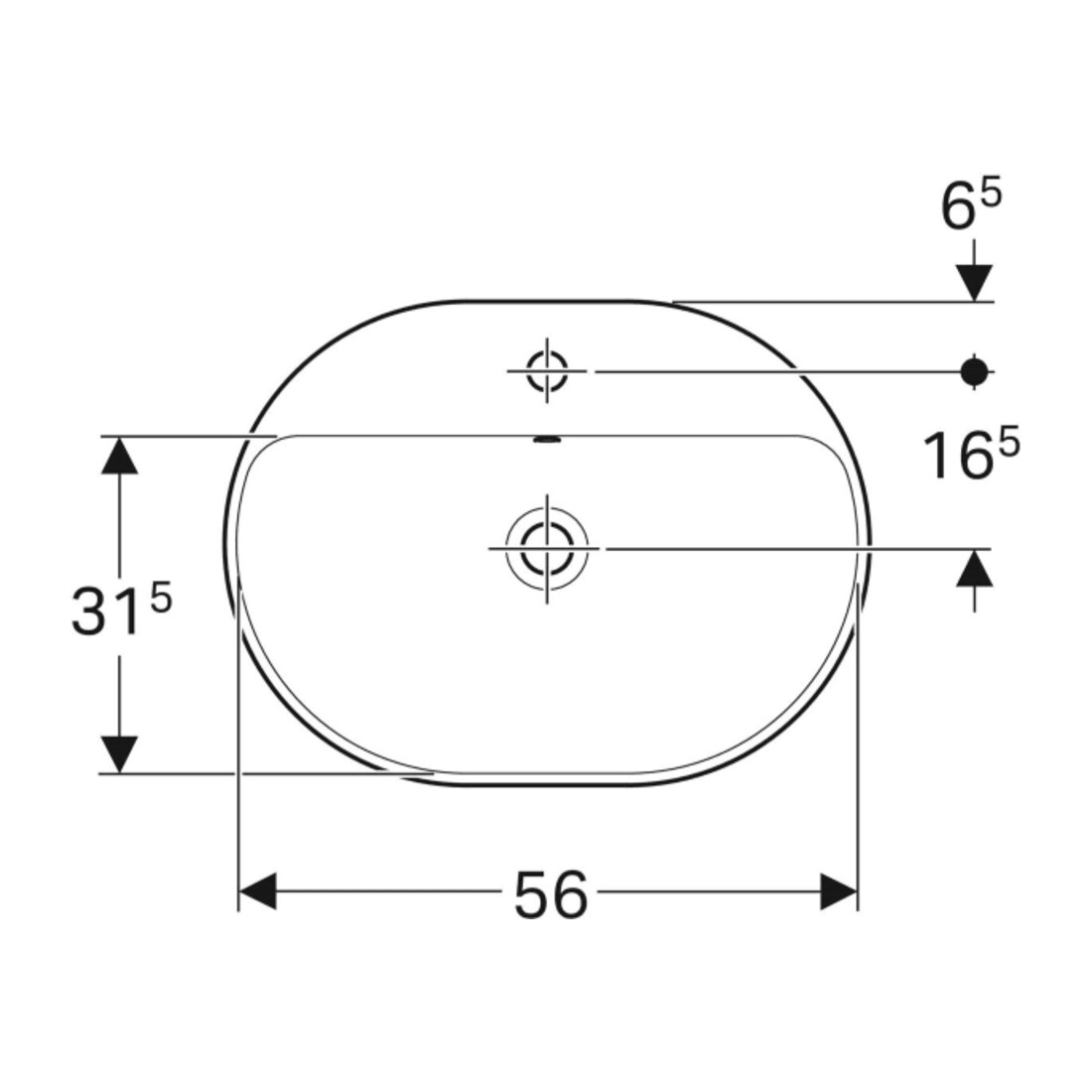 Geberit Einbauwaschtisch VariForm 60x45cm, m HLB, m Ü, ellipt., we. K-Tect