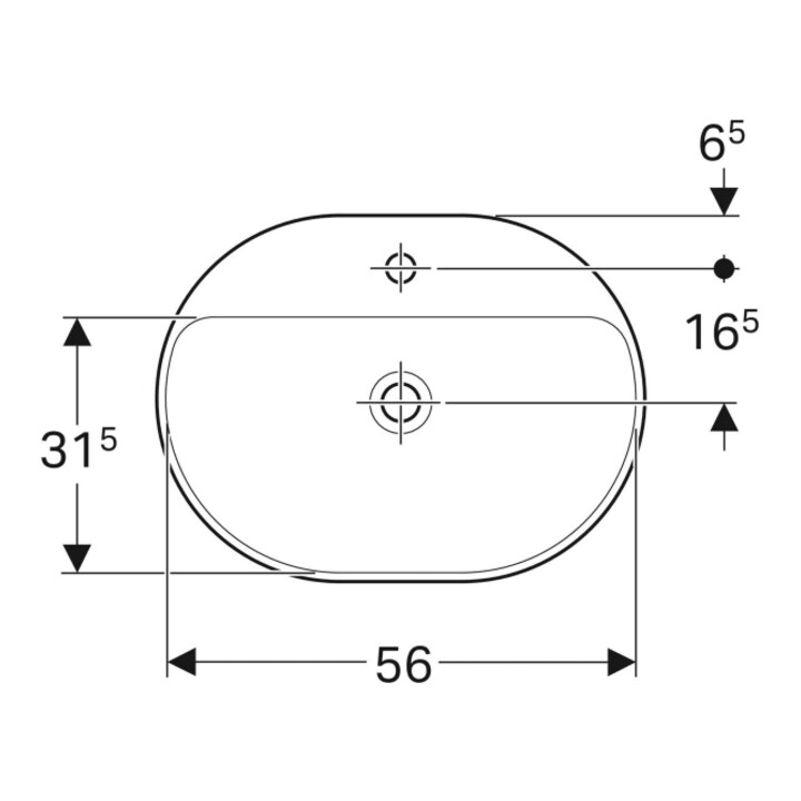 Geberit Einbauwaschtisch VariForm 60x45cm, m HLB, o Ü, ellip., US glas./we
