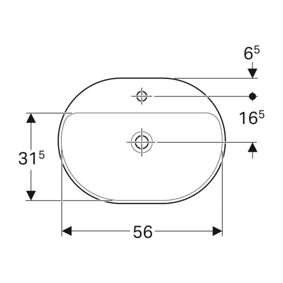 Geberit Einbauwaschtisch VariForm 60x45cm, m HLB, o Ü, ellipt., we. K-Tect