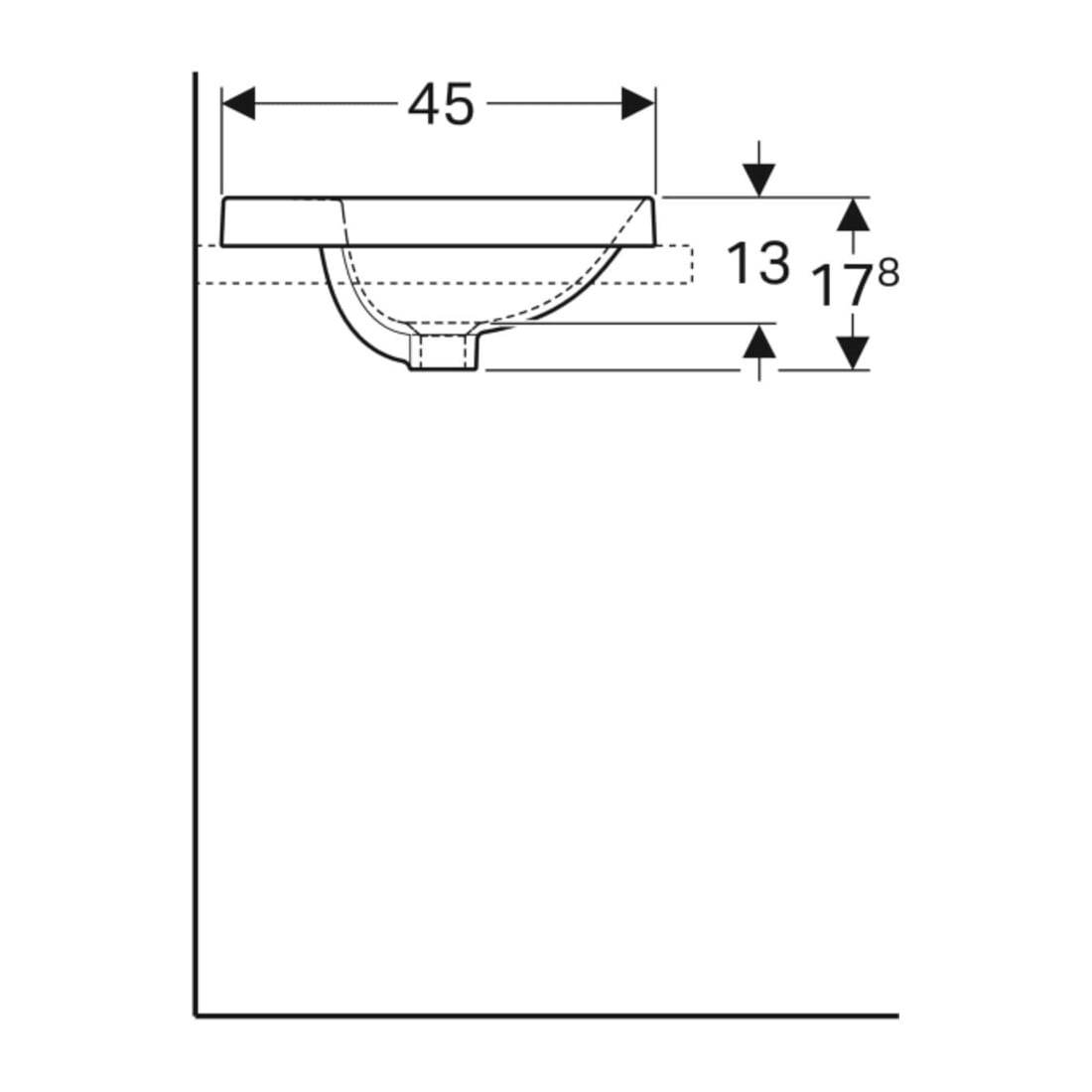 Geberit Einbauwaschtisch VariForm 60x45cm, m HLB, o Ü, ellipt., we. K-Tect