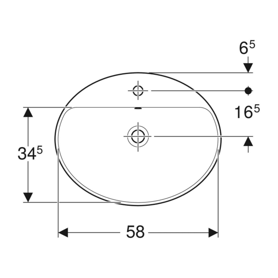 Geberit Einbauwaschtisch VariForm 60x48cm, m HLB, m Ü, ov., US glas./we