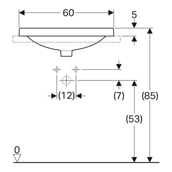 Geberit Einbauwaschtisch VariForm 60x48cm, m HLB, m ÜL, ov., we. K-Tect