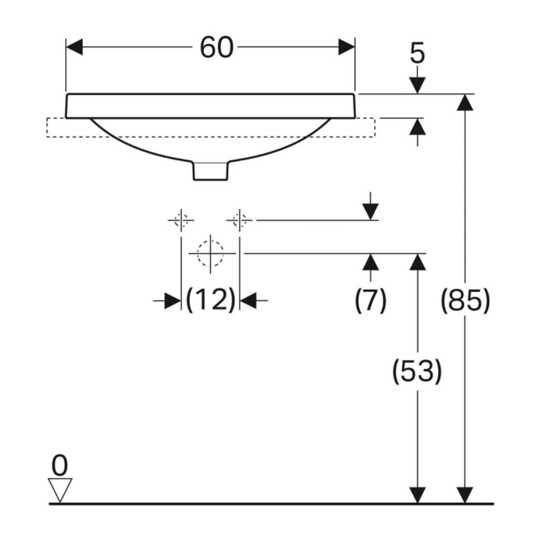 Geberit Einbauwaschtisch VariForm 60x48cm, m HLB, m ÜL, ov., we. K-Tect