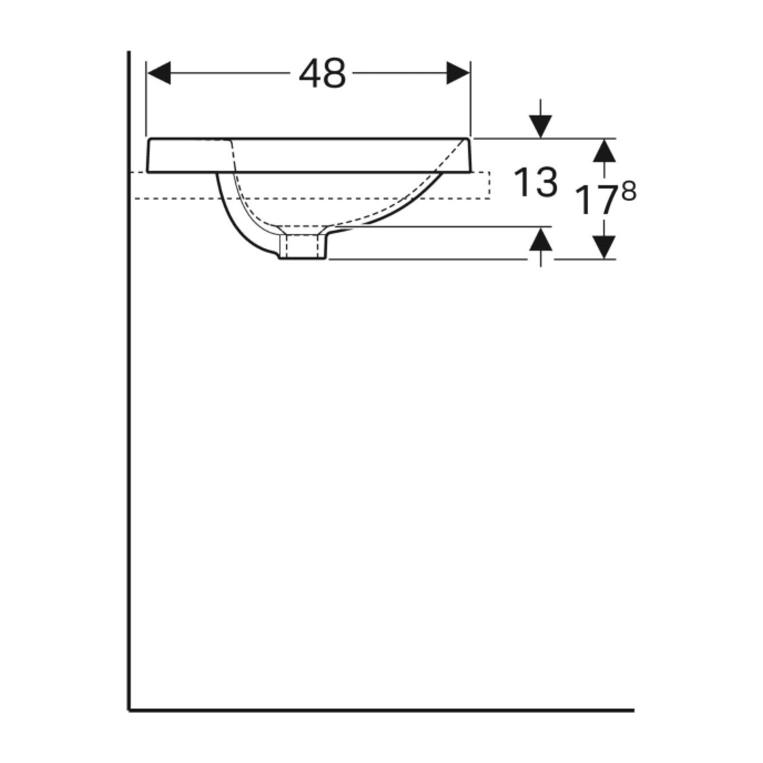 Geberit Einbauwaschtisch VariForm 60x48cm, m HLB, m ÜL, ov., we. K-Tect