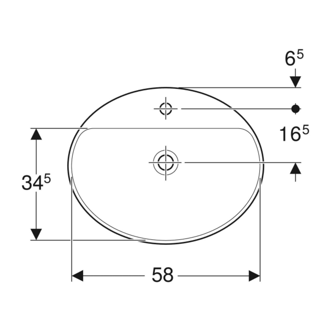 Geberit Einbauwaschtisch VariForm 60x48cm, m HLB, o Ü, ov., US glas. / we.