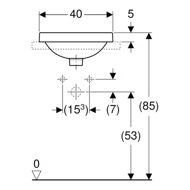 Geberit Einbauwaschtisch VariForm d 40cm, o. Hahnl., m ÜL, rd, we. K-Tect