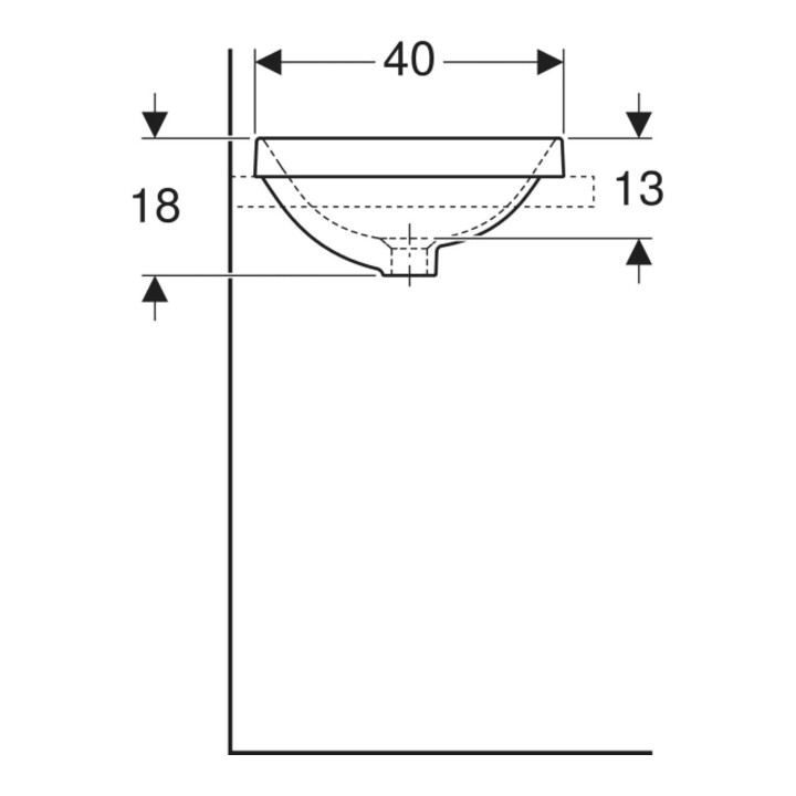 Geberit Einbauwaschtisch VariForm d 40cm, o HL, m Ü, rd, US glas. / we.