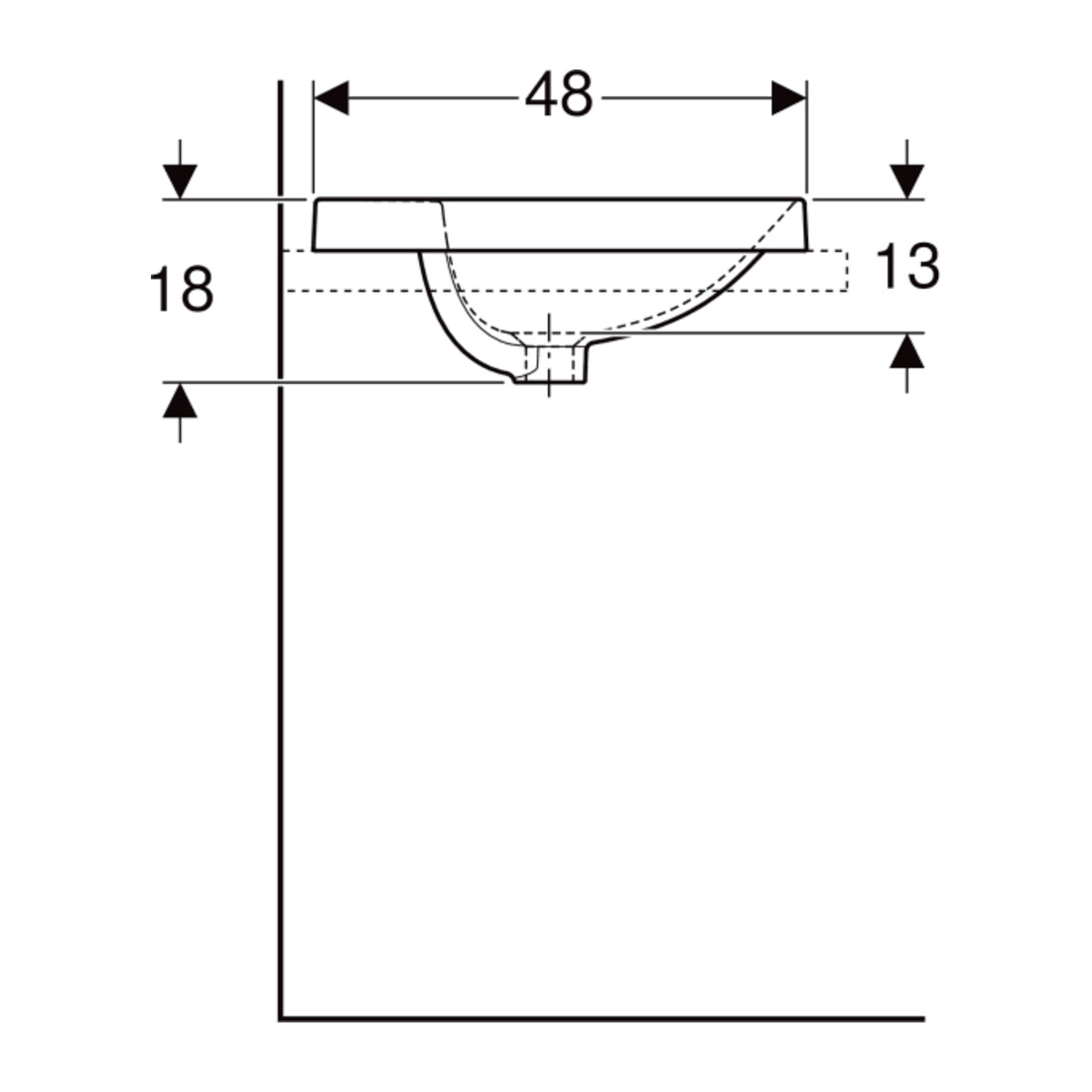 Geberit Einbauwaschtisch VariForm d 48cm, m HLB, m Ü, rd, Unters. glas./we