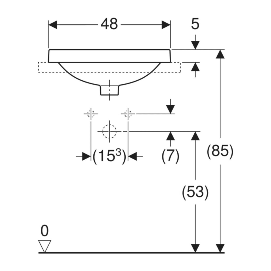 Geberit Einbauwaschtisch VariForm d 48cm, m HLB, o. ÜL, rd, we. K-Tect
