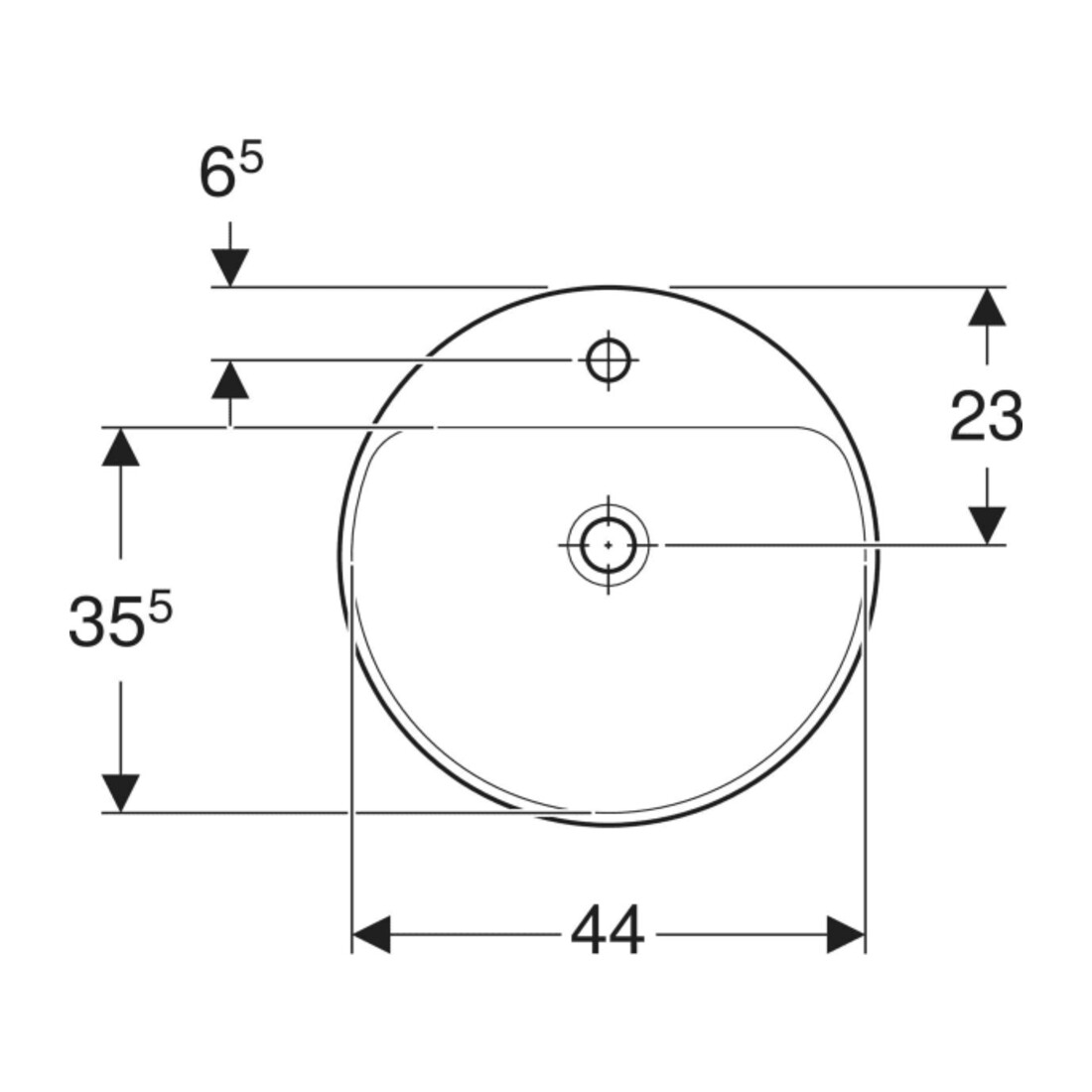 Geberit Einbauwaschtisch VariForm d 48cm, m HLB, o. ÜL, rd, we. K-Tect