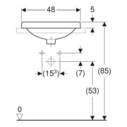 Geberit Einbauwaschtisch VariForm d 48cm, m HLB, o. ÜL, rd, we. K-Tect-5