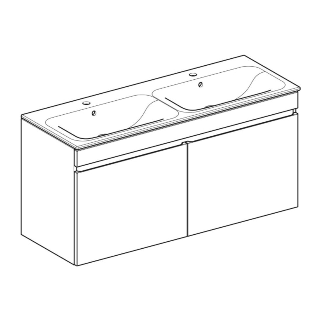 Geberit Ensemble double vasque Renova Plan 130x62,2x48 cm, blanc/brun, mitigeur avec siphon